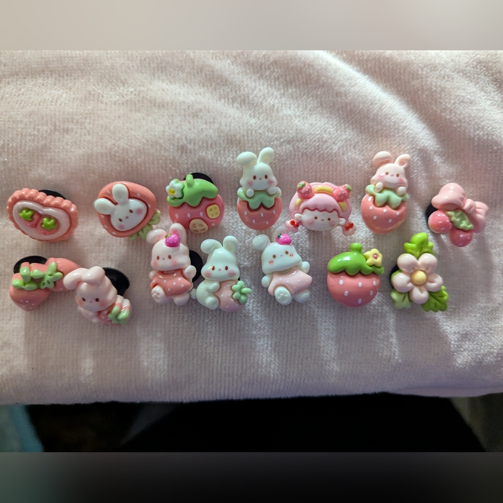 Strawberry Bunny Croc Charm Set Of 14 Pcs